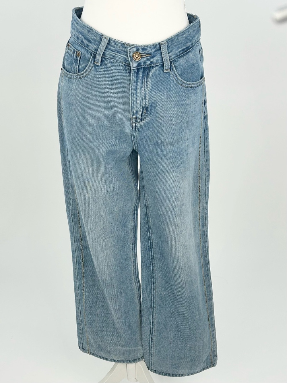 TOTEME Jeans 27 Wide Leg Exposed Contrast Stitch Light Wash Denim Italy